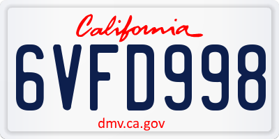 CA license plate 6VFD998