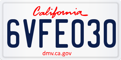 CA license plate 6VFE030