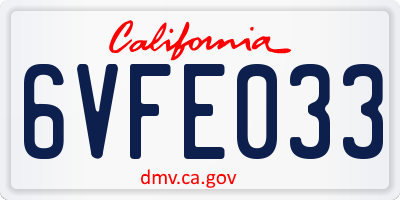 CA license plate 6VFE033