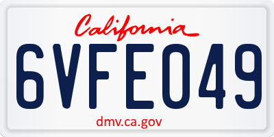 CA license plate 6VFE049