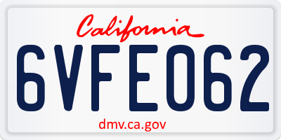 CA license plate 6VFE062