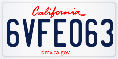 CA license plate 6VFE063