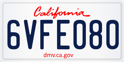 CA license plate 6VFE080