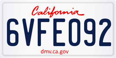 CA license plate 6VFE092