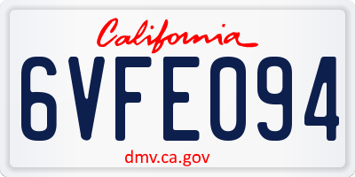 CA license plate 6VFE094