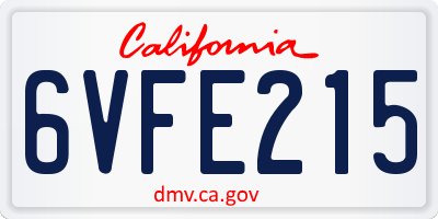 CA license plate 6VFE215
