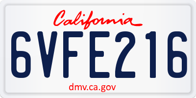 CA license plate 6VFE216
