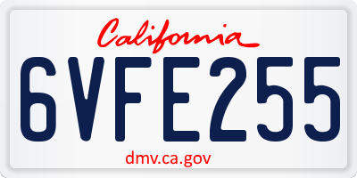 CA license plate 6VFE255