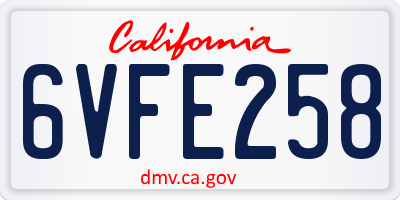 CA license plate 6VFE258