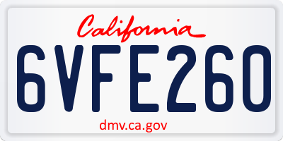 CA license plate 6VFE260