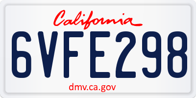 CA license plate 6VFE298
