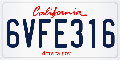 CA license plate 6VFE316