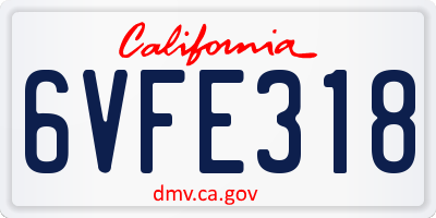CA license plate 6VFE318