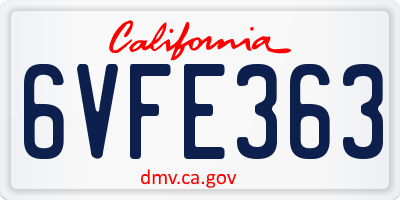 CA license plate 6VFE363