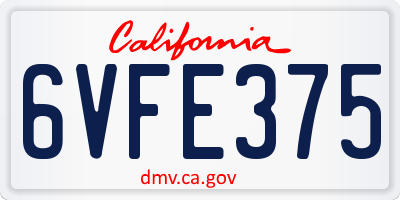 CA license plate 6VFE375