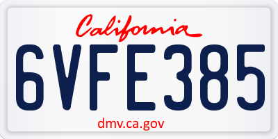 CA license plate 6VFE385