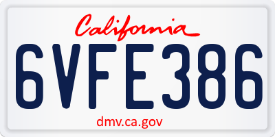 CA license plate 6VFE386
