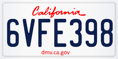 CA license plate 6VFE398