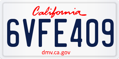 CA license plate 6VFE409