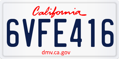 CA license plate 6VFE416