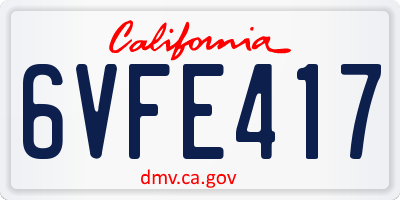 CA license plate 6VFE417