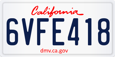 CA license plate 6VFE418