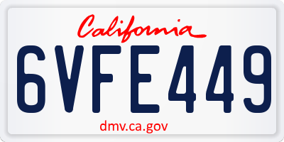 CA license plate 6VFE449