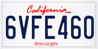 CA license plate 6VFE460