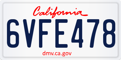 CA license plate 6VFE478