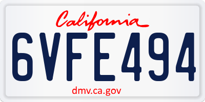 CA license plate 6VFE494