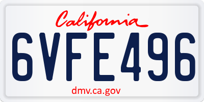 CA license plate 6VFE496
