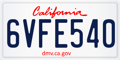 CA license plate 6VFE540