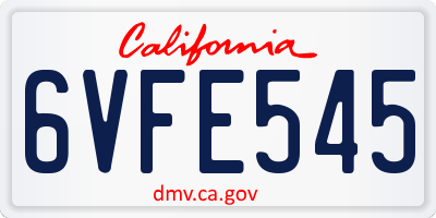 CA license plate 6VFE545