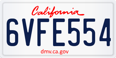 CA license plate 6VFE554