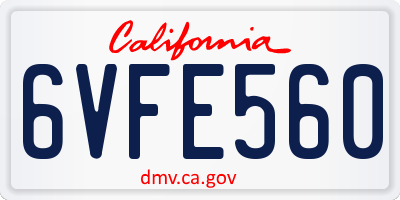 CA license plate 6VFE560