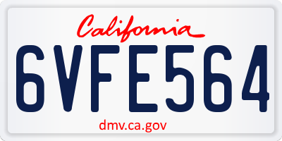 CA license plate 6VFE564