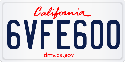 CA license plate 6VFE600