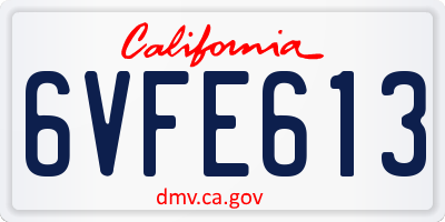CA license plate 6VFE613