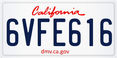CA license plate 6VFE616