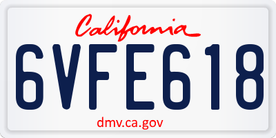 CA license plate 6VFE618