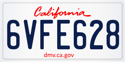 CA license plate 6VFE628