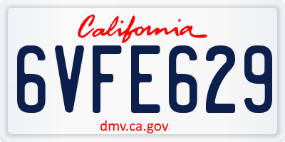 CA license plate 6VFE629