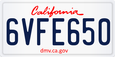 CA license plate 6VFE650