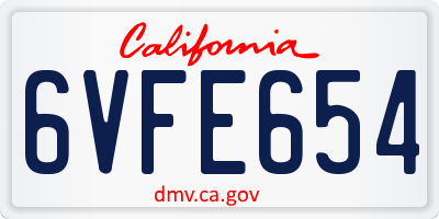 CA license plate 6VFE654