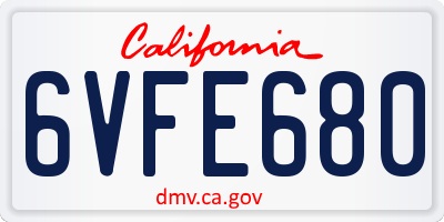 CA license plate 6VFE680