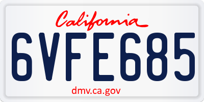 CA license plate 6VFE685