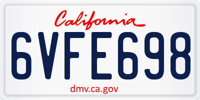 CA license plate 6VFE698