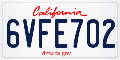 CA license plate 6VFE702