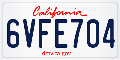 CA license plate 6VFE704