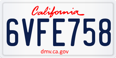 CA license plate 6VFE758